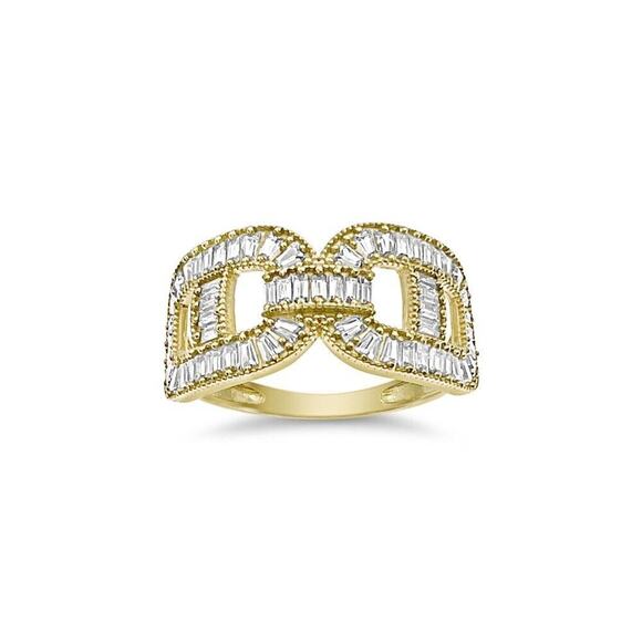 10k Yellow Gold Mens Band Anchor Link Chain Baguette CZ - Picture 1 of 3